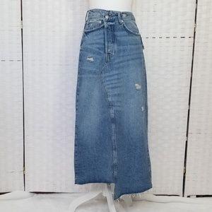 free people cotton asymmetrical denim midi skirt